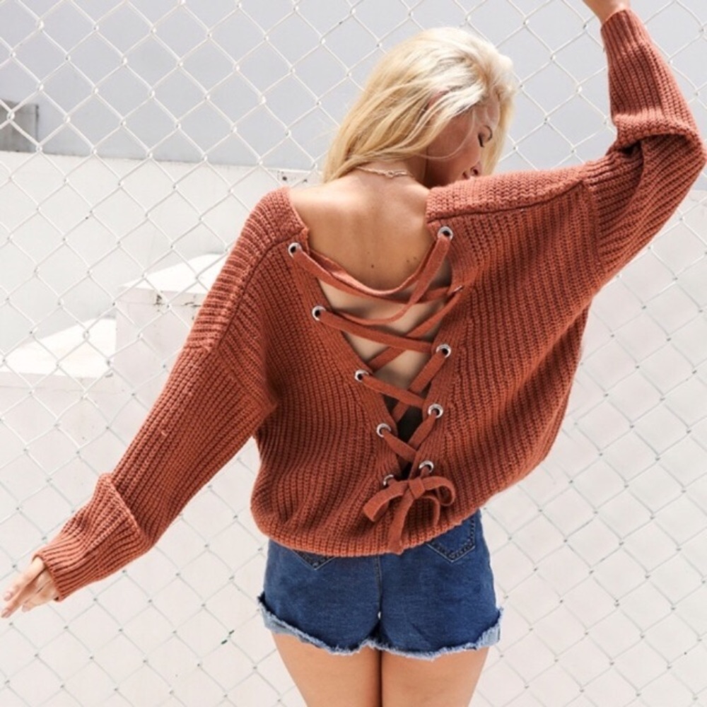 Open Back Lace Up Chunky Sweater Sienna - Picture 2 of 8